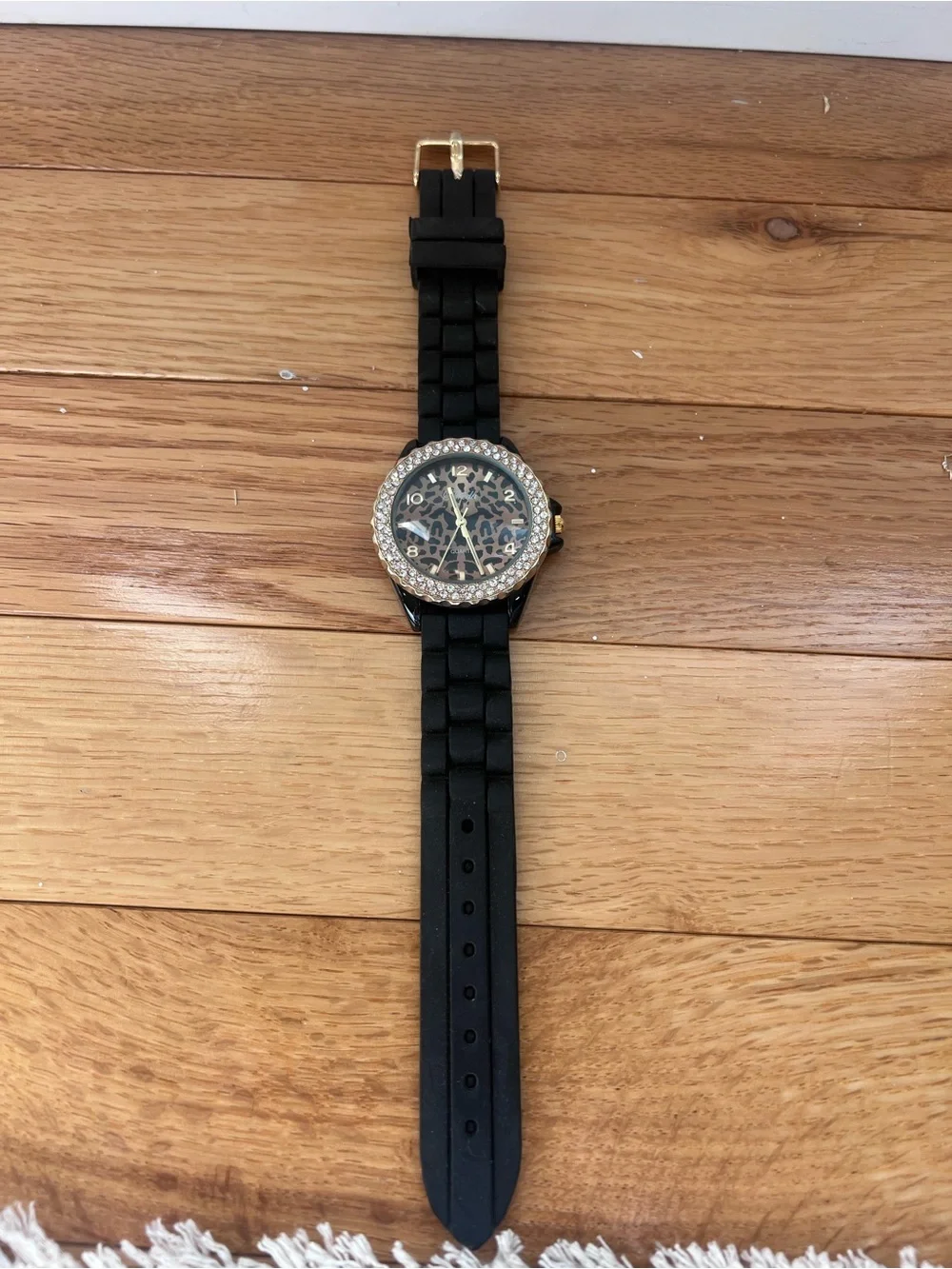Black Silicone Watch with cheetah and rhinestones